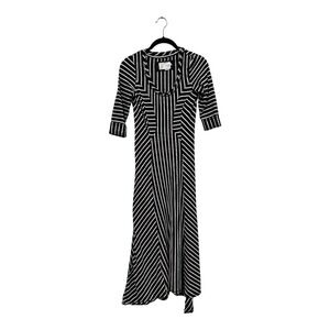 Saturday Sunday Anthropologie Striped Midi Dress Black White XS 3/4 Sleeve Cotto